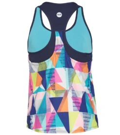 TYR Girls' Jigsaw Ava 2 In 1 Tankini Top (Little Kid, Big Kid) -TYR Store 6057878978728 bluemulti 2a
