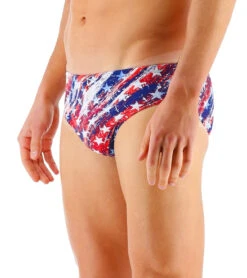 TYR Men's Homeland Racer Brief Swimsuit -TYR Store 7248037347496 redwhiteblue 4a